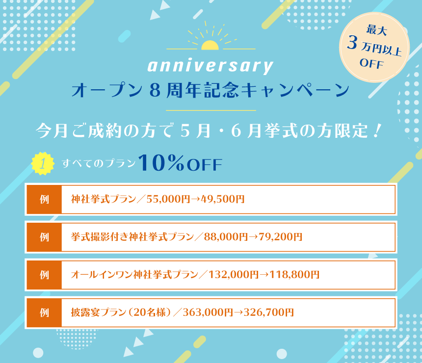 オープン8周年記念キャンペーン！最大3万円以上お得！！