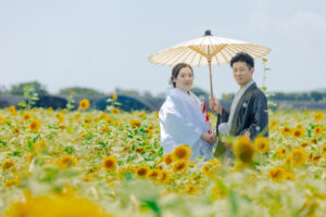 西大山駅南のひまわり畑群｜フォトウェディング・前撮りに人気のロケーションスポット｜鹿児島でフォトウェディング・前撮りならウェディングセレクト！フォトウェディング