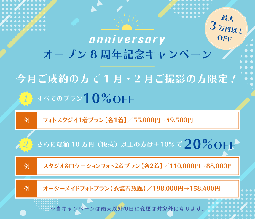 オープン8周年記念キャンペーン！最大4万円以上お得！！